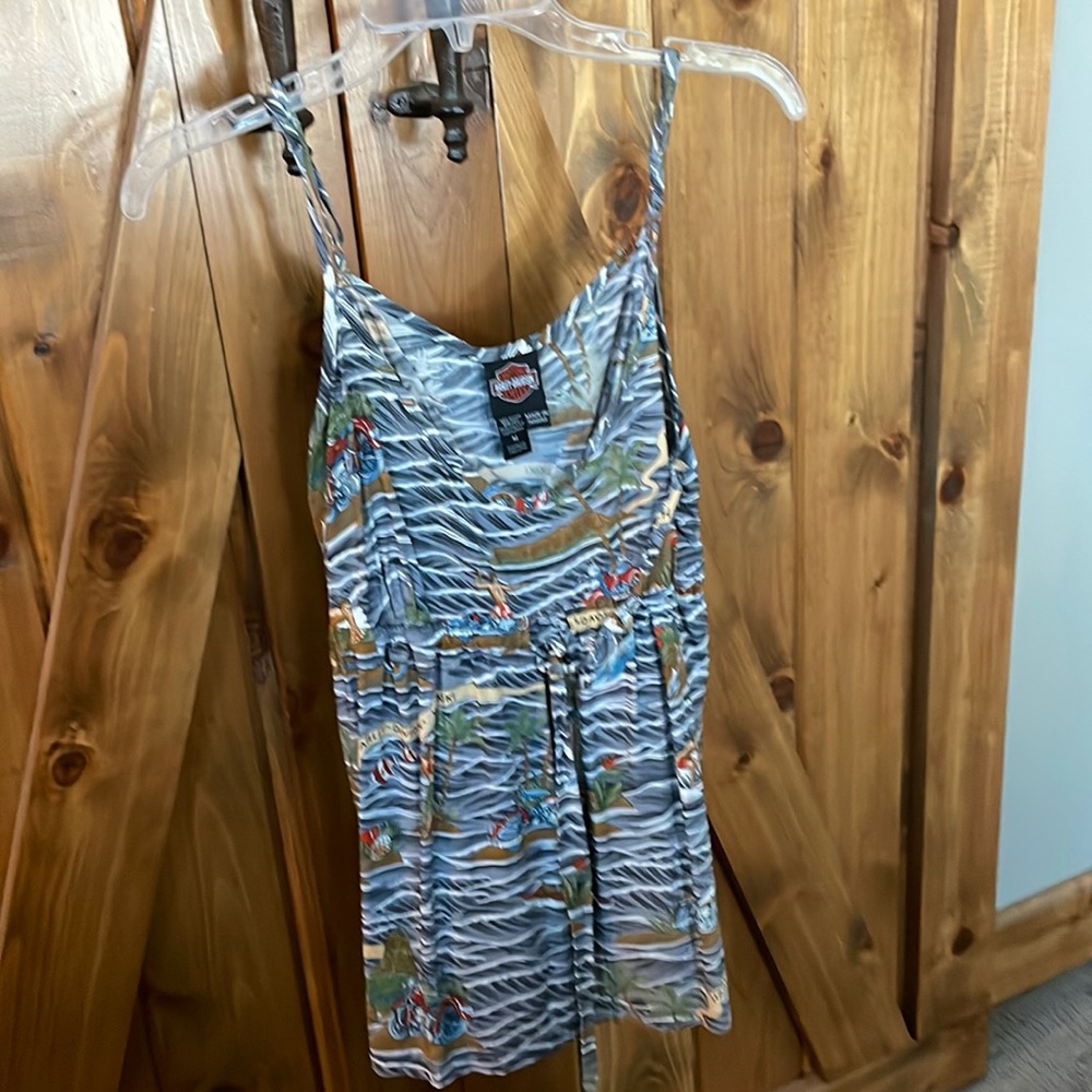 Cute Hawaiian print strappy blouse. Purchased at the Harley Davidson in Maui